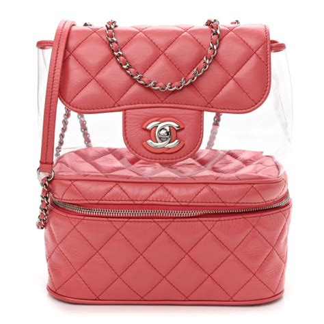 CHANEL Crumpled Calfskin PVC Quilted Backpack Pink